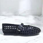Μαύρα πλεκτά μπαλαρινάκια με λουράκι