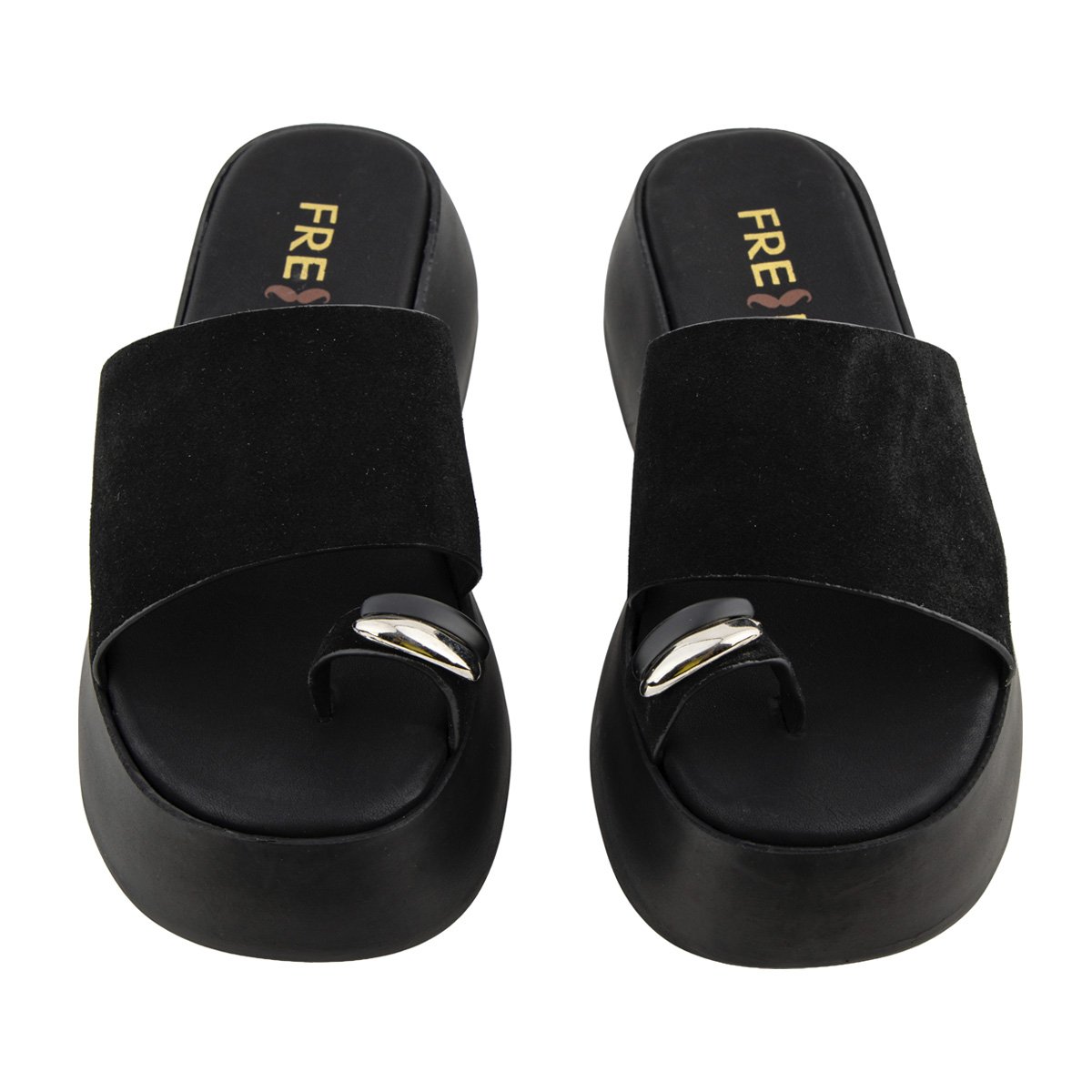 Δερμάτινες σουεντ πλατφόρμες Fred με εφαρμογή toe ring, μαύρο