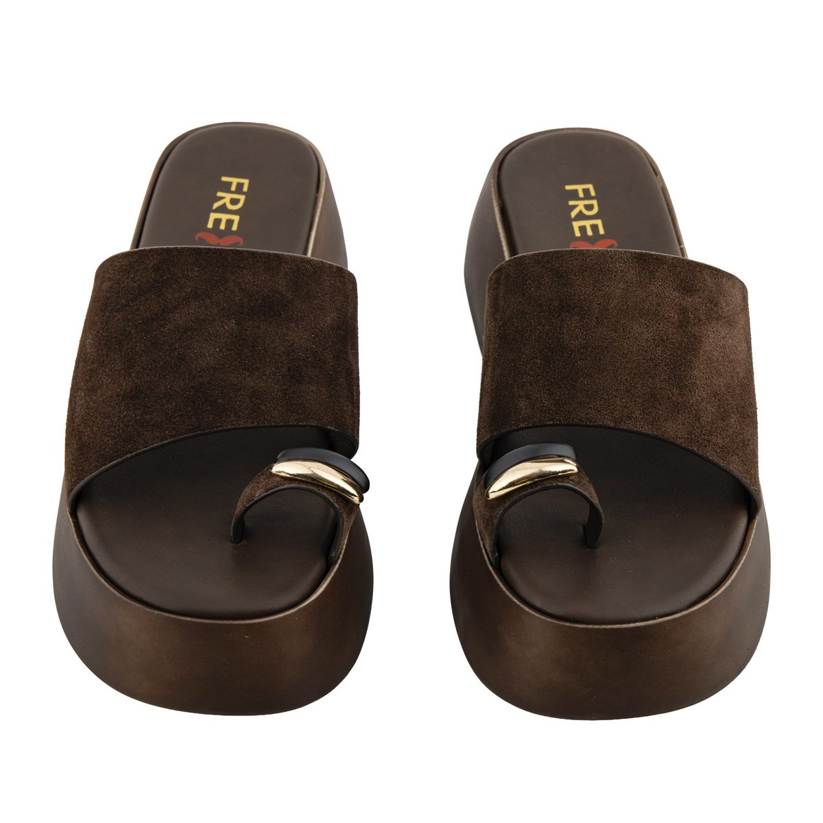 Καφέ πλατφόρμες Fred με εφαρμογή toe ring
