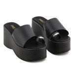 Μαύρες ψηλές πλατφόρμες Fred με toe ring