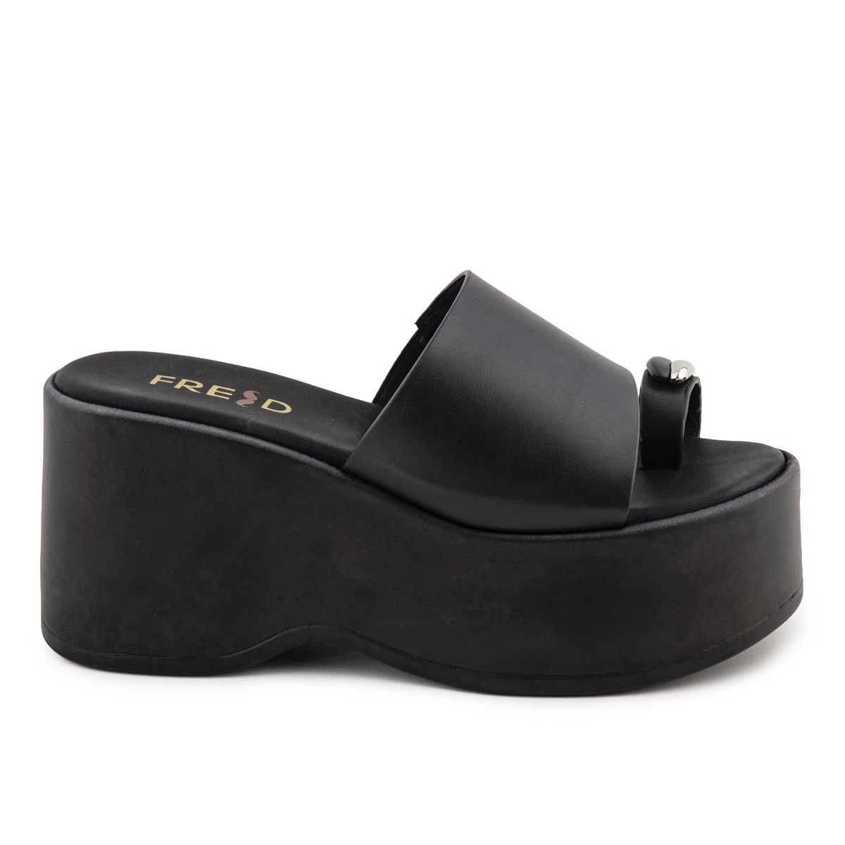 Μαύρες ψηλές πλατφόρμες Fred με toe ring