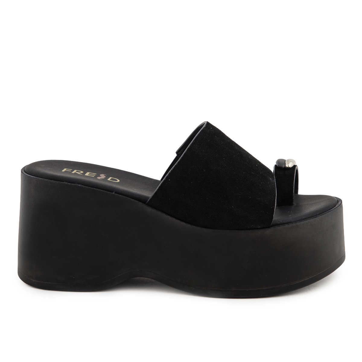 Μαύρες σουεντ ψηλές πλατφόρμες Fred με toe ring