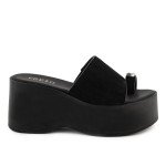 Μαύρες σουεντ ψηλές πλατφόρμες Fred με toe ring