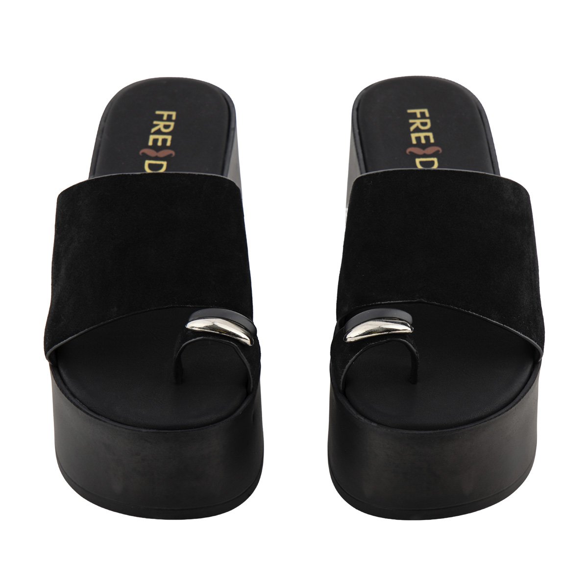 Μαύρες σουεντ ψηλές πλατφόρμες Fred με toe ring