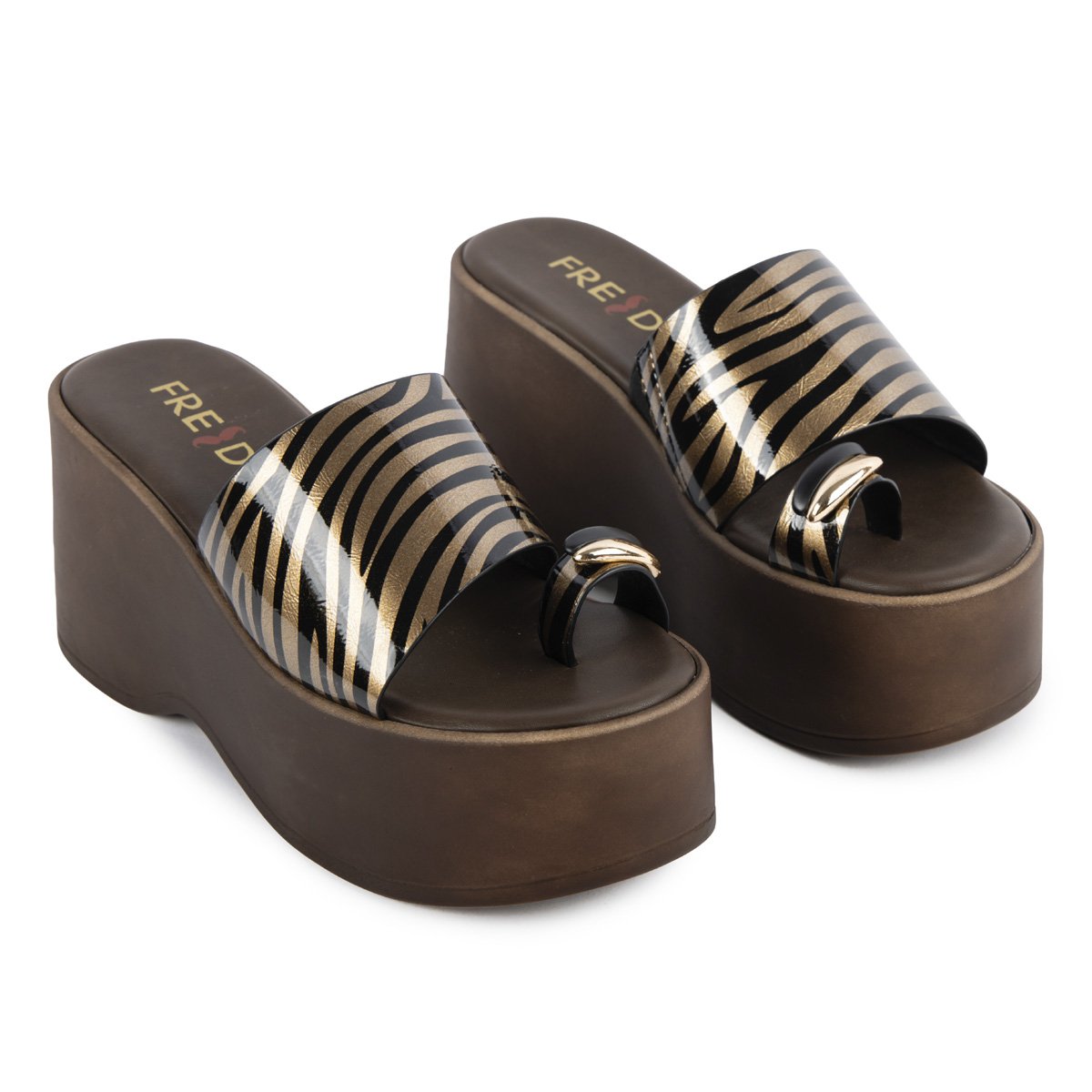 Μπρονζέ ψηλές πλατφόρμες Fred με toe ring