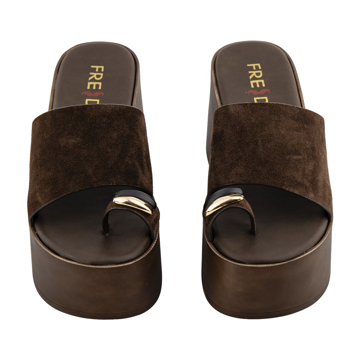 Καφέ ψηλές πλατφόρμες Fred με toe ring