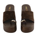 Καφέ ψηλές πλατφόρμες Fred με toe ring