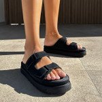 Μαύρα suede flatforms με αυτοκόλλητα λουράκια