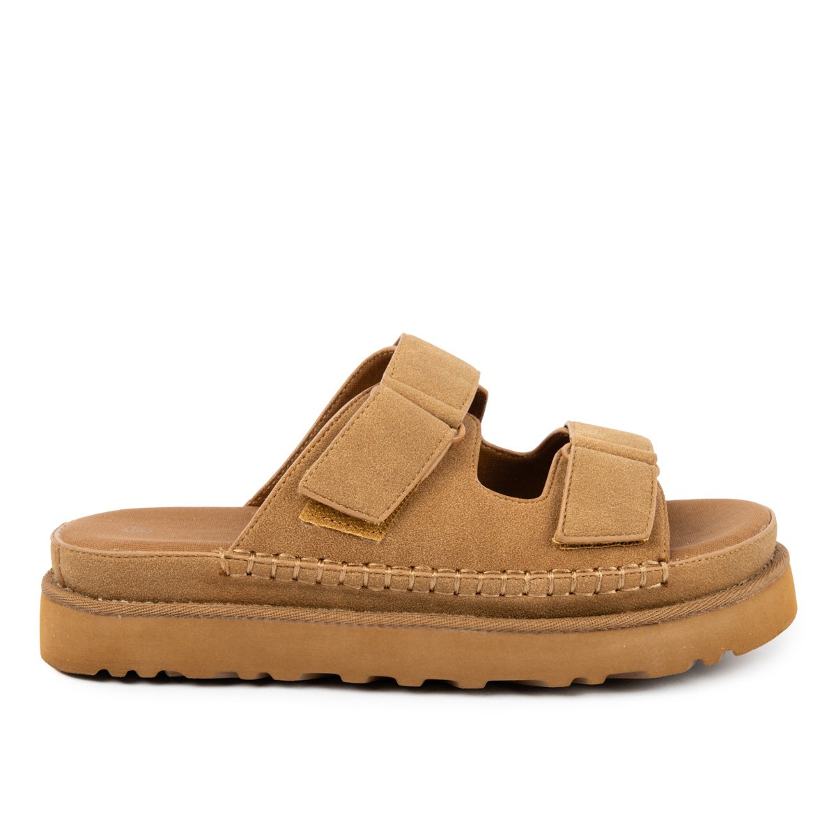 Suede flatforms με αυτοκόλλητα λουράκια, ταμπά