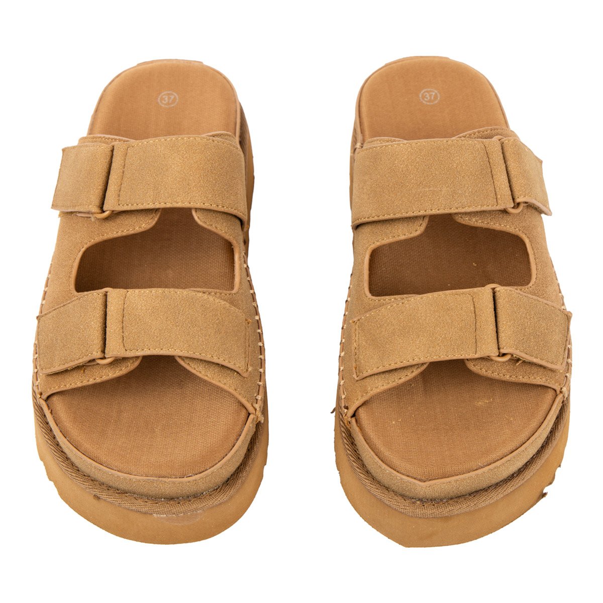 Suede flatforms με αυτοκόλλητα λουράκια, ταμπά