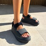 Μαύρα chunky σανδάλια με αυτοκόλλητα λουράκια