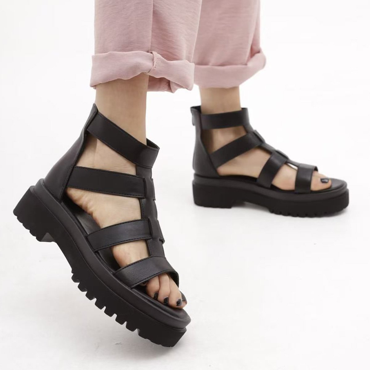 Chunky gladiator σανδάλια, μαύρο
