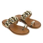 Σανδάλια Fred με μεταλλικές λεπτομέρειες και toe ring  σε ιδιαίτερο μπεζ μοτίβο