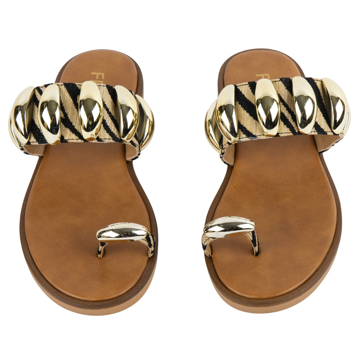 Σανδάλια Fred με μεταλλικές λεπτομέρειες και toe ring  σε ιδιαίτερο μπεζ μοτίβο
