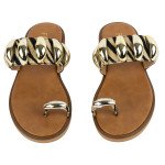 Σανδάλια Fred με μεταλλικές λεπτομέρειες και toe ring  σε ιδιαίτερο μπεζ μοτίβο