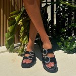 Fred suede flatforms με στρογγυλές αγκράφες, μαύρο