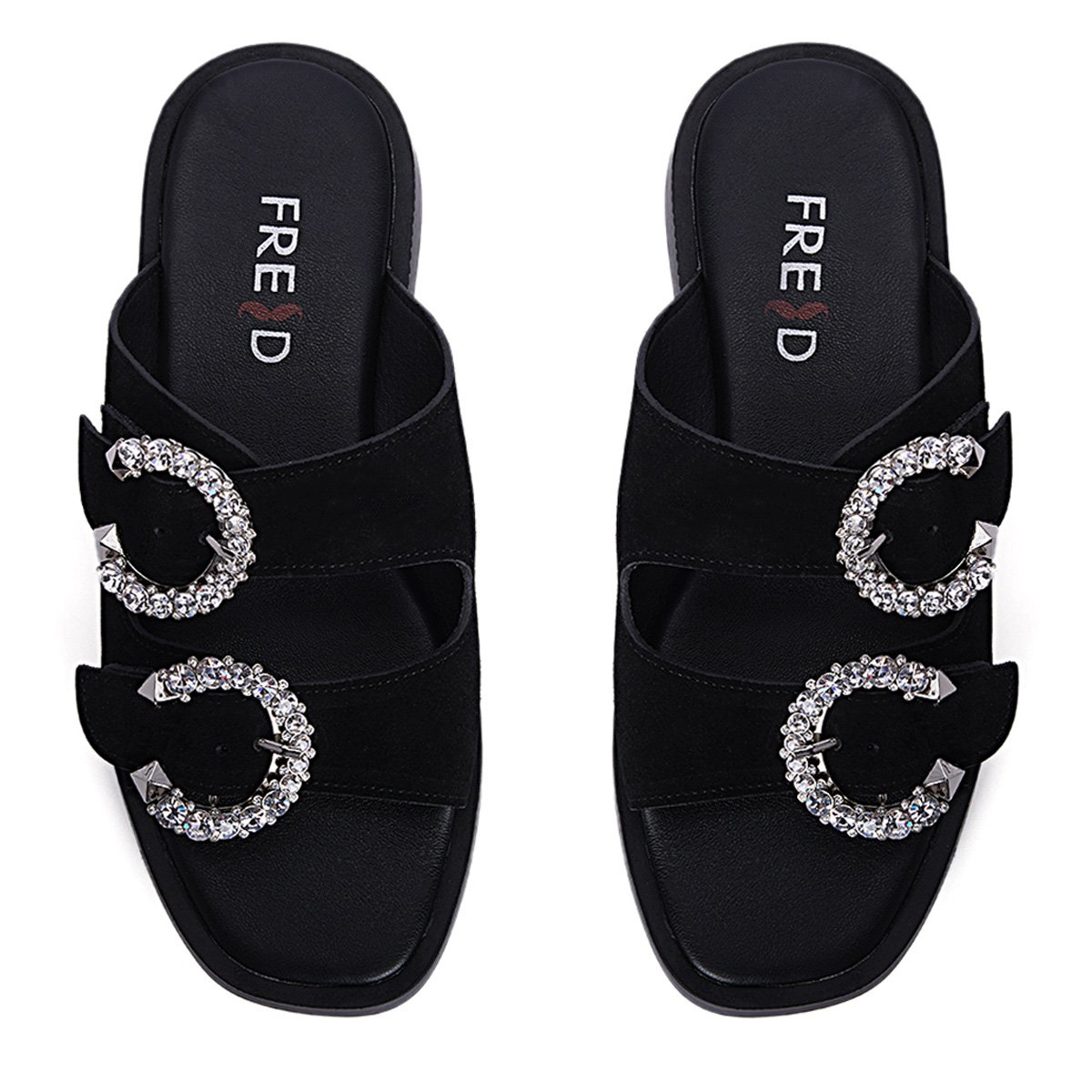 Fred suede flatforms με στρογγυλές αγκράφες, μαύρο