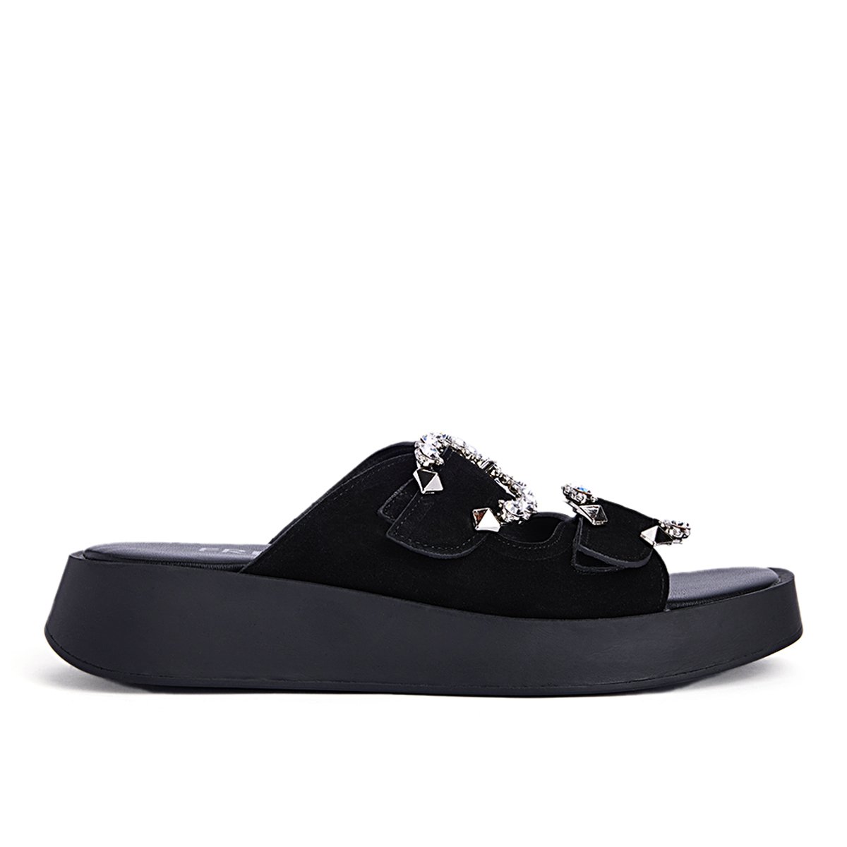 Fred suede flatforms με στρογγυλές αγκράφες, μαύρο