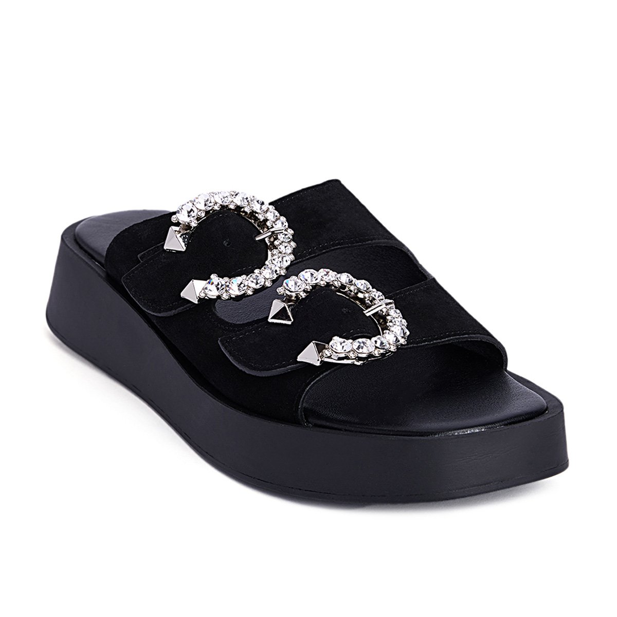 Fred suede flatforms με στρογγυλές αγκράφες, μαύρο