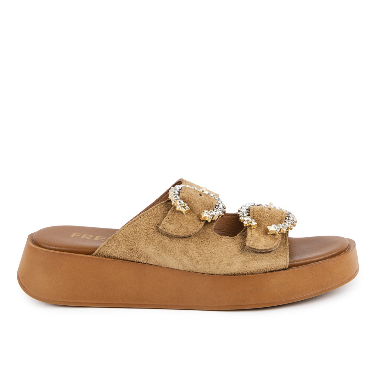 Fred suede flatforms με στρογγυλές αγκράφες, καφέ