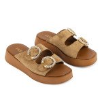 Fred suede flatforms με στρογγυλές αγκράφες, καφέ
