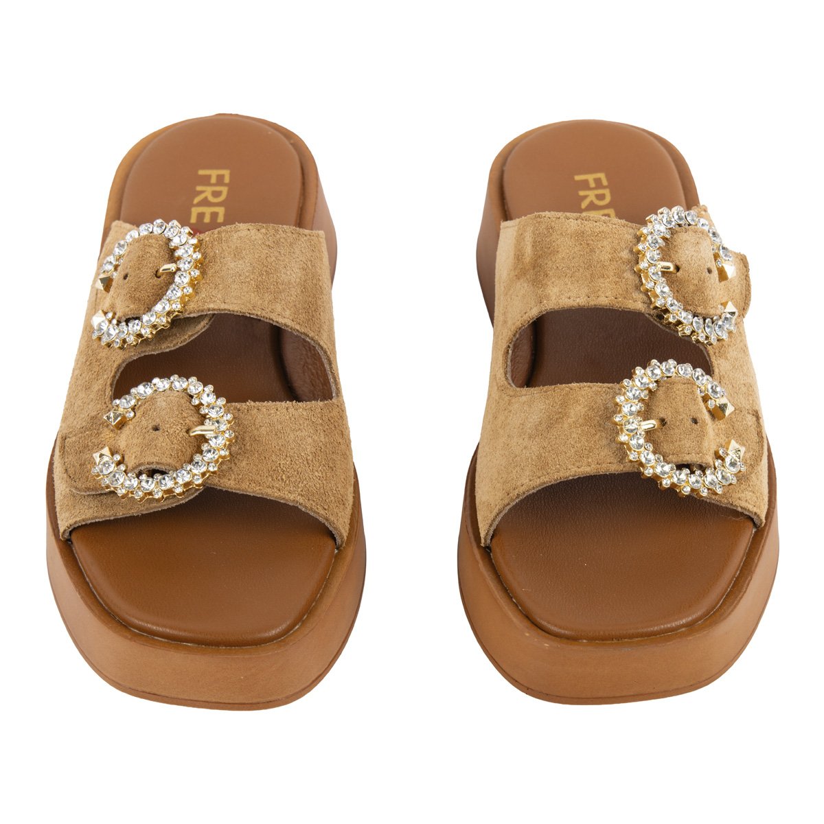 Fred suede flatforms με στρογγυλές αγκράφες, καφέ