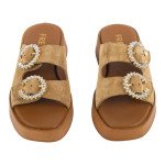 Fred suede flatforms με στρογγυλές αγκράφες, καφέ