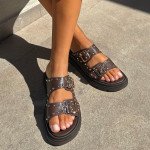Flatforms με λουράκια διακοσμημένα με τρουκς, καφέ σκούρο