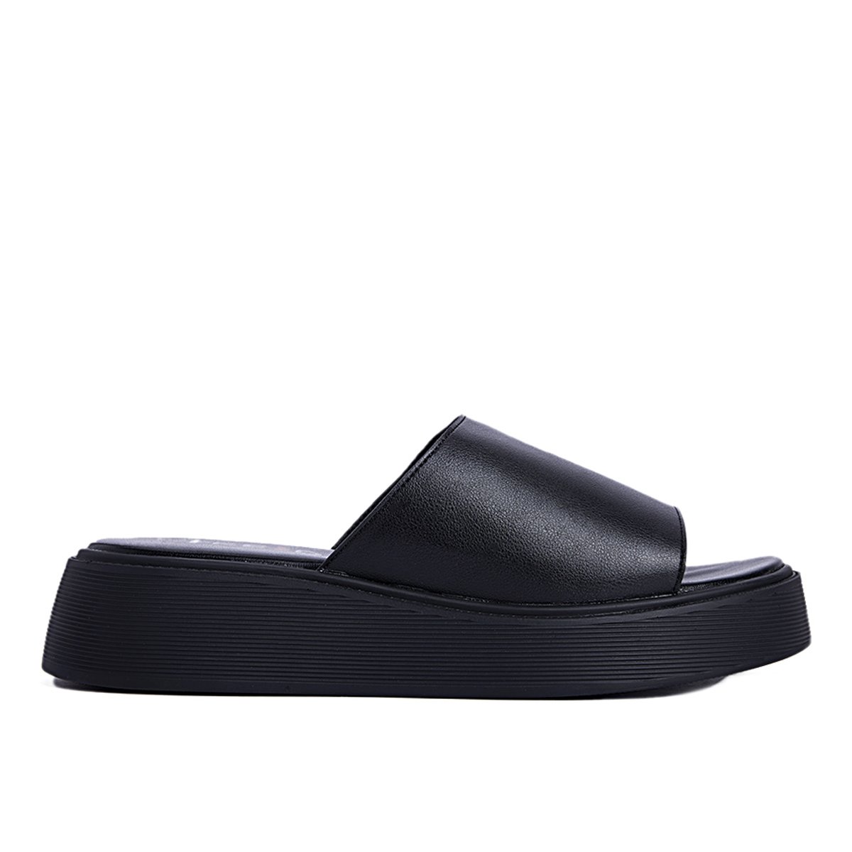 Fred δερμάτινα flatforms με φάσα, μαύρο