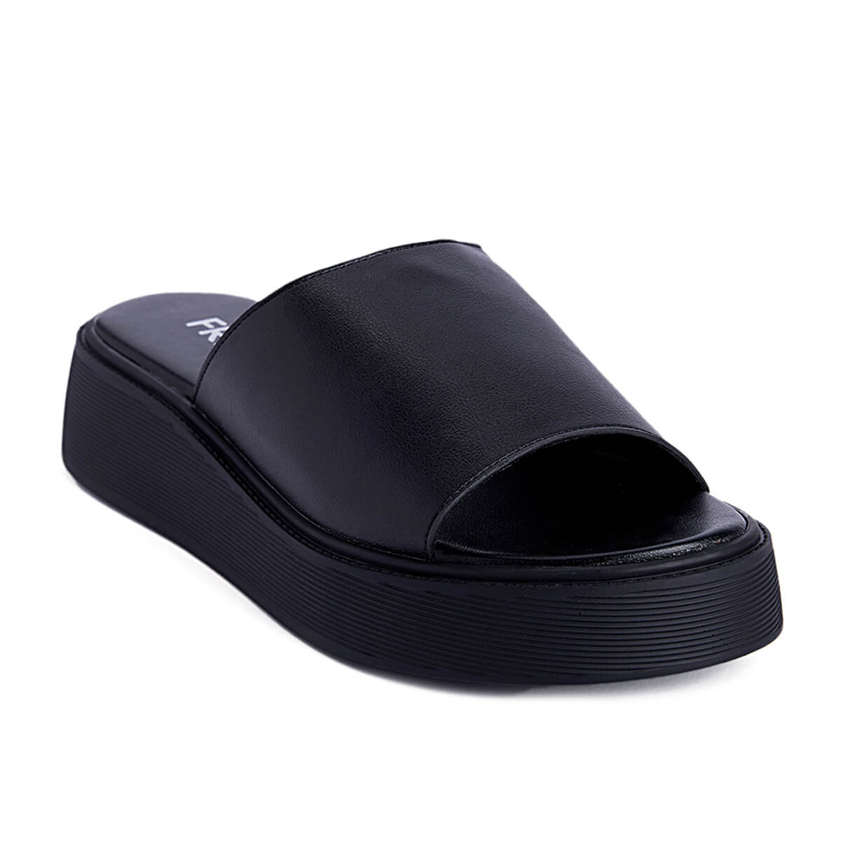Fred δερμάτινα flatforms με φάσα, μαύρο