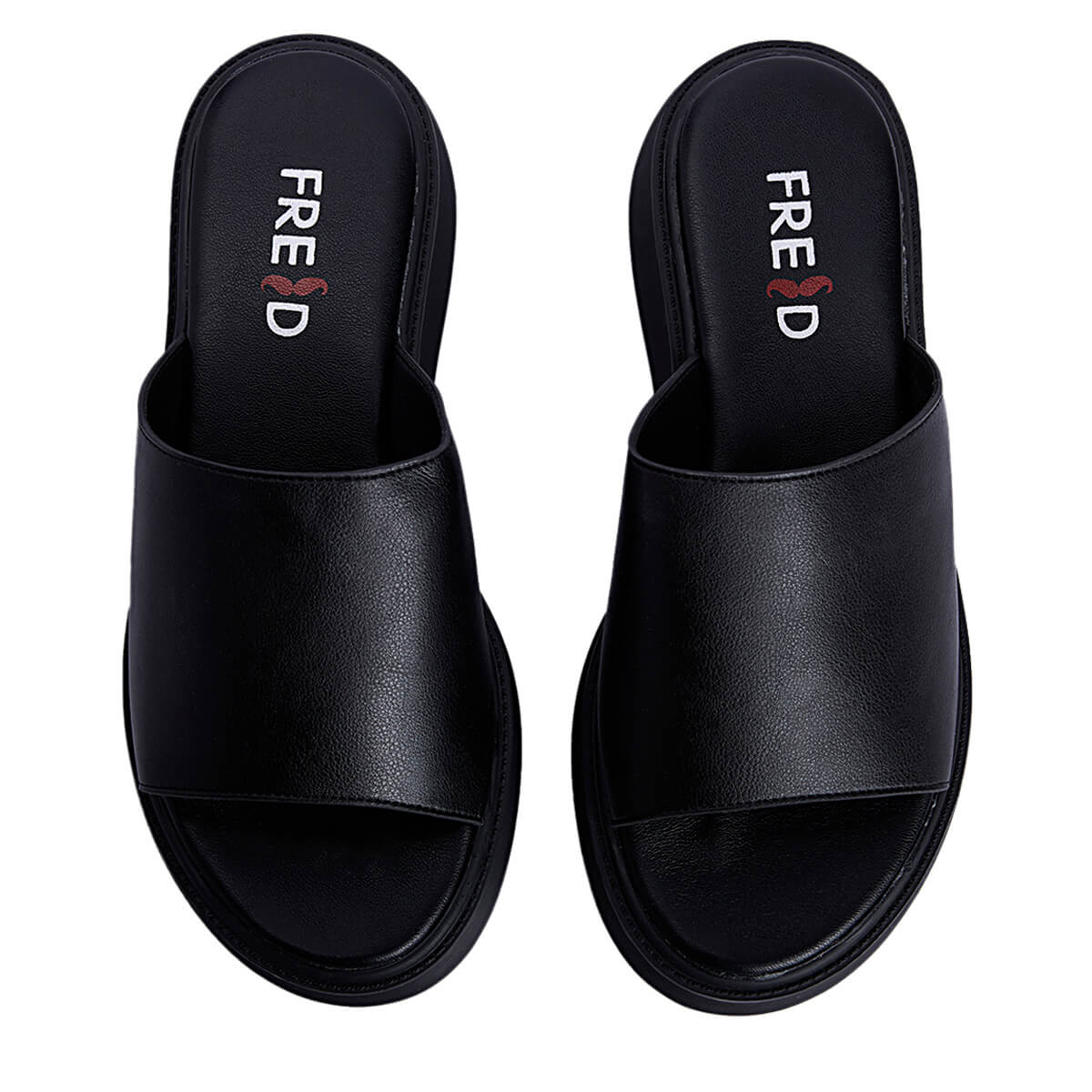 Fred δερμάτινα flatforms με φάσα, μαύρο