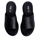 Fred δερμάτινα flatforms με φάσα, μαύρο