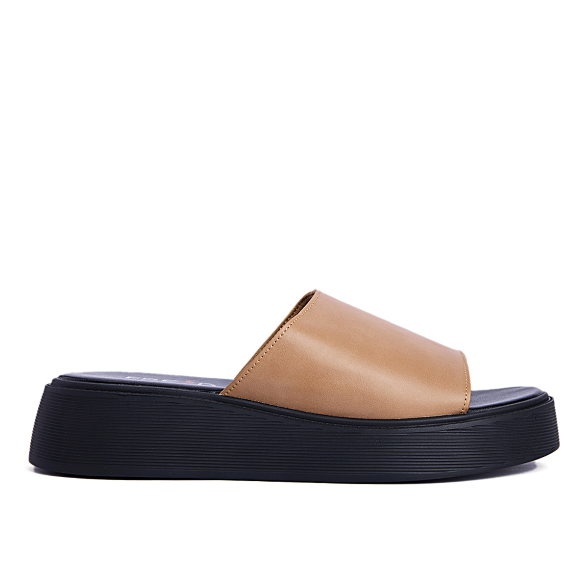 Fred δερμάτινα flatforms με φάσα, σκούρο μπεζ