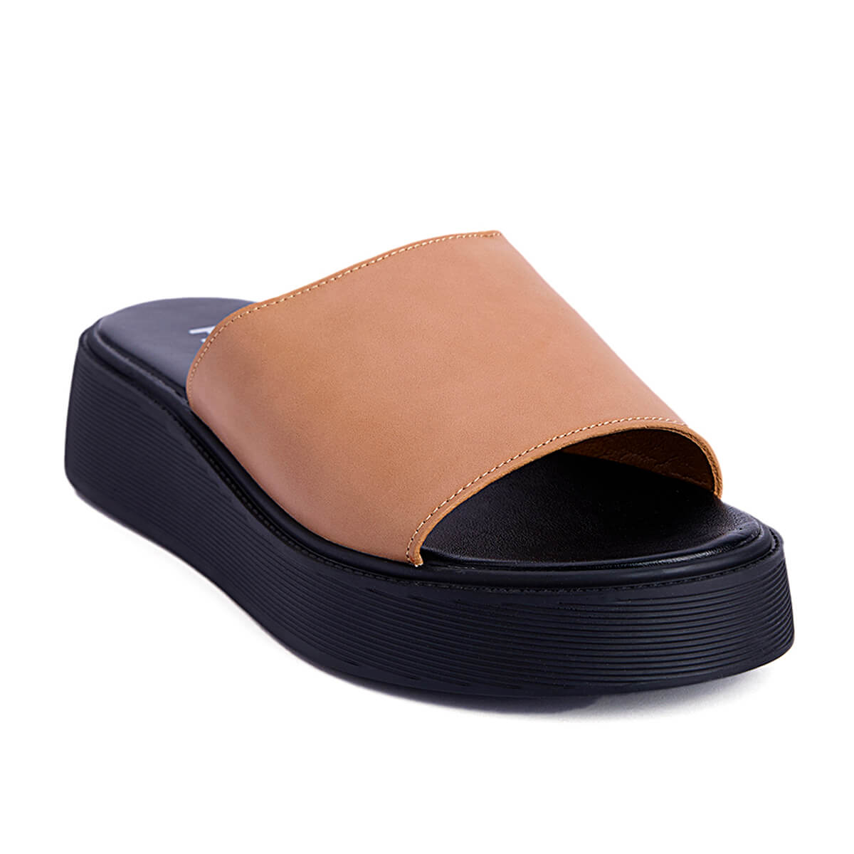 Fred δερμάτινα flatforms με φάσα, σκούρο μπεζ