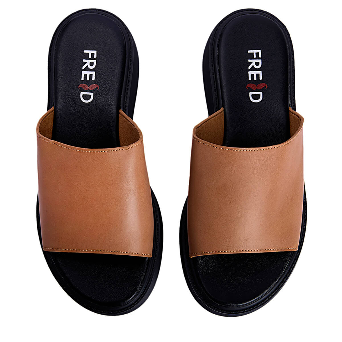 Fred δερμάτινα flatforms με φάσα, σκούρο μπεζ
