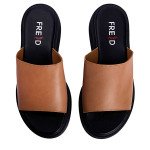 Fred δερμάτινα flatforms με φάσα, σκούρο μπεζ