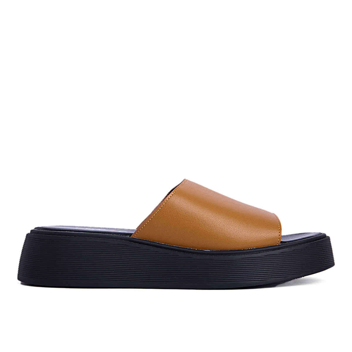 Fred δερμάτινα flatforms με φάσα, καφέ