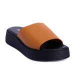 Fred δερμάτινα flatforms με φάσα, καφέ