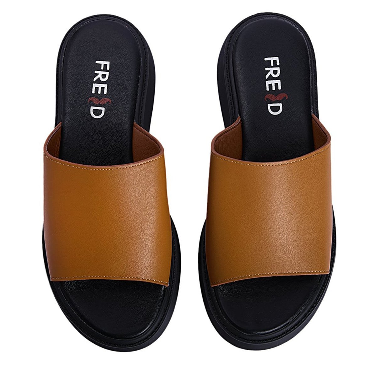 Fred δερμάτινα flatforms με φάσα, καφέ