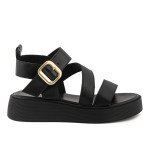 Δερμάτινα flatform Fred σανδάλια με φαρδιά λουράκια, μαύρο