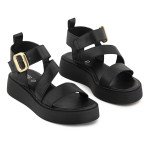 Δερμάτινα flatform Fred σανδάλια με φαρδιά λουράκια, μαύρο