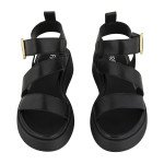Δερμάτινα flatform Fred σανδάλια με φαρδιά λουράκια, μαύρο