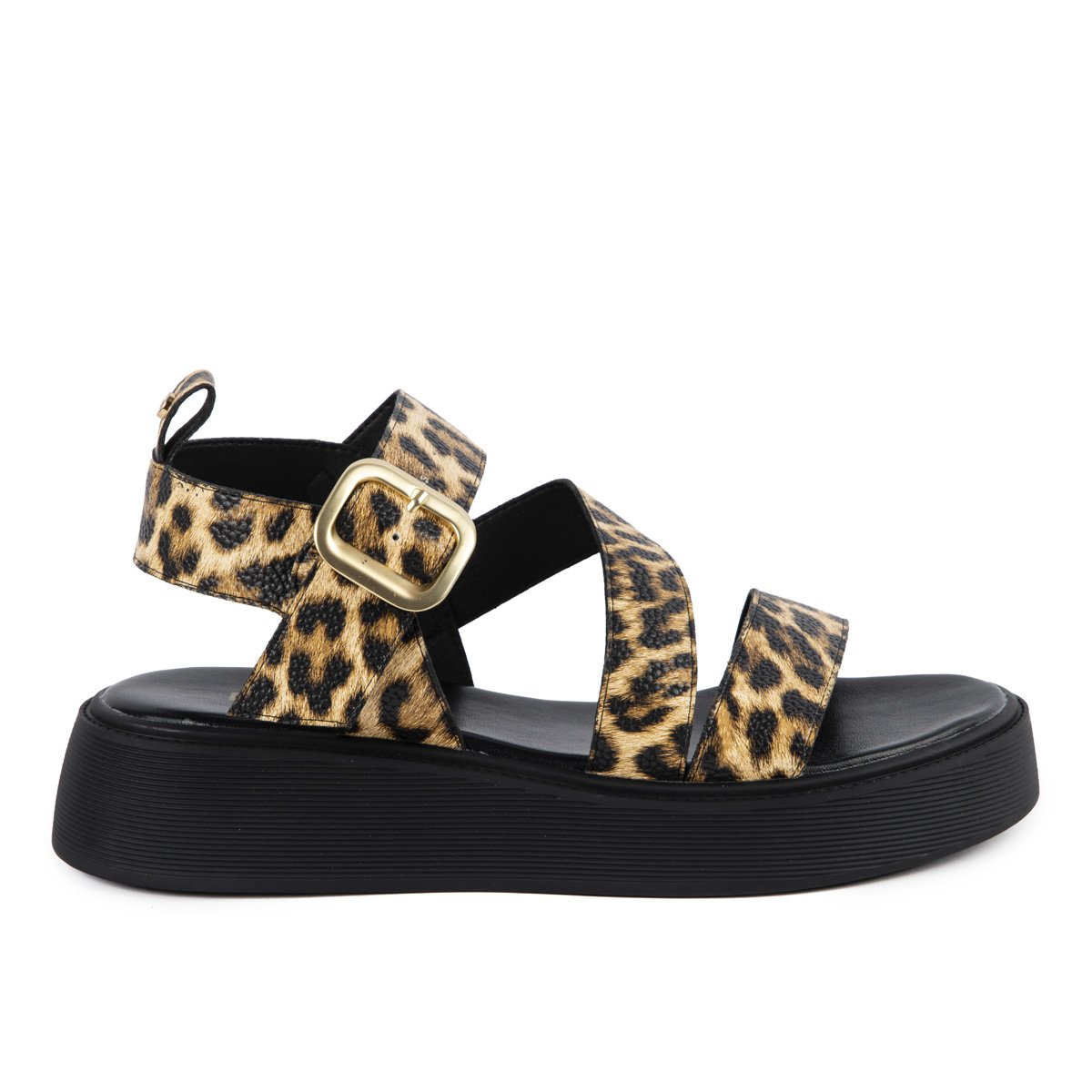 Λεοπαρ flatform Fred σανδάλια με φαρδιά λουράκια, μαύρο