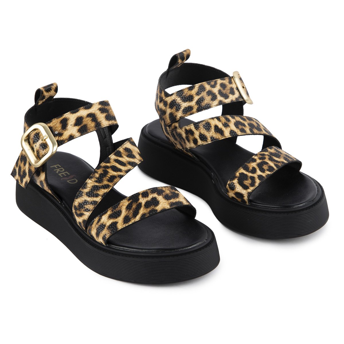 Λεοπαρ flatform Fred σανδάλια με φαρδιά λουράκια, μαύρο