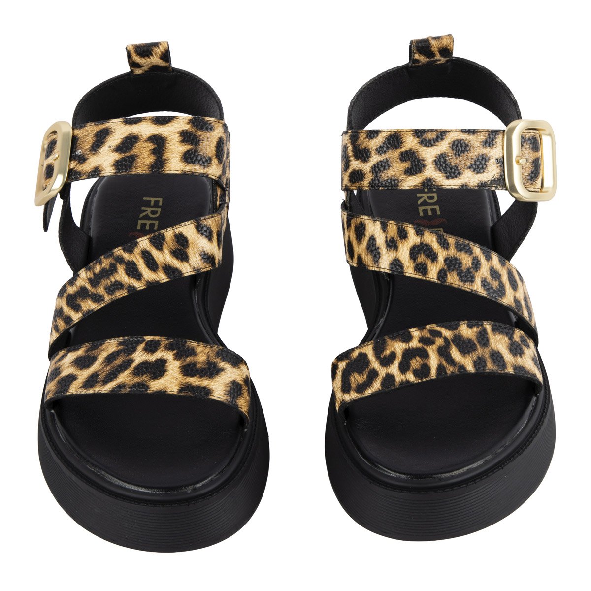 Λεοπαρ flatform Fred σανδάλια με φαρδιά λουράκια, μαύρο