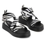 Δερμάτινα flatform Fred σανδάλια με φαρδιά λουράκια, ζεμπρα