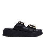 Fred δερμάτινα flatforms με διπλή φάσα, μαύρο