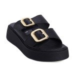 Fred δερμάτινα flatforms με διπλή φάσα, μαύρο
