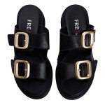 Fred δερμάτινα flatforms με διπλή φάσα, μαύρο