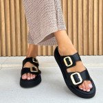 Fred δερμάτινα flatforms με διπλή φάσα, μαύρο